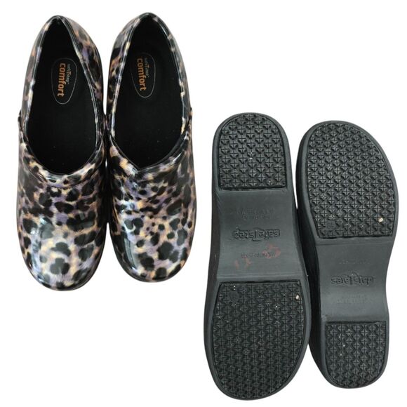 SafeTStep Comfort Cushioned Leopard Print Clog Shoes Slip Resistant Size - Picture 1 of 6